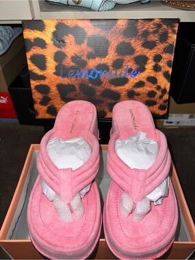 Lemonade Pink Suede Platform Thong Sandals